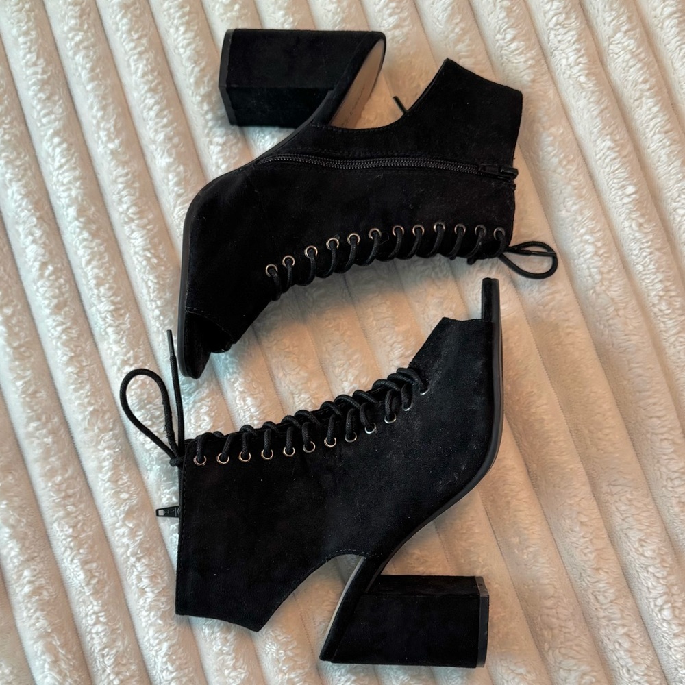 Seven Dials Tessaly Women's Lace Up Open Toed Booties Black Suede Size 7 1/2